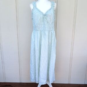 Old Navy Striped Ruffle Midi Dress Size XL Green White With Pockets